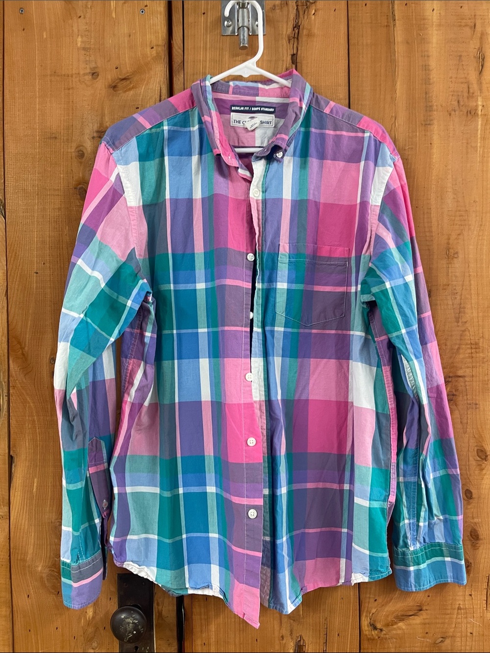 The Classic Men’s Pink, Teal & Purple Plaid Button-Down Shirt